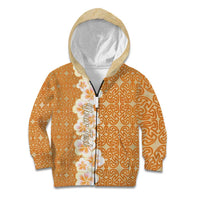Personalised Tufi Tapa and Tattoo Festival Kid Hoodie Oro Tapa Cloth With Plumeria LT14 Zip Hoodie Brown - Polynesian Pride