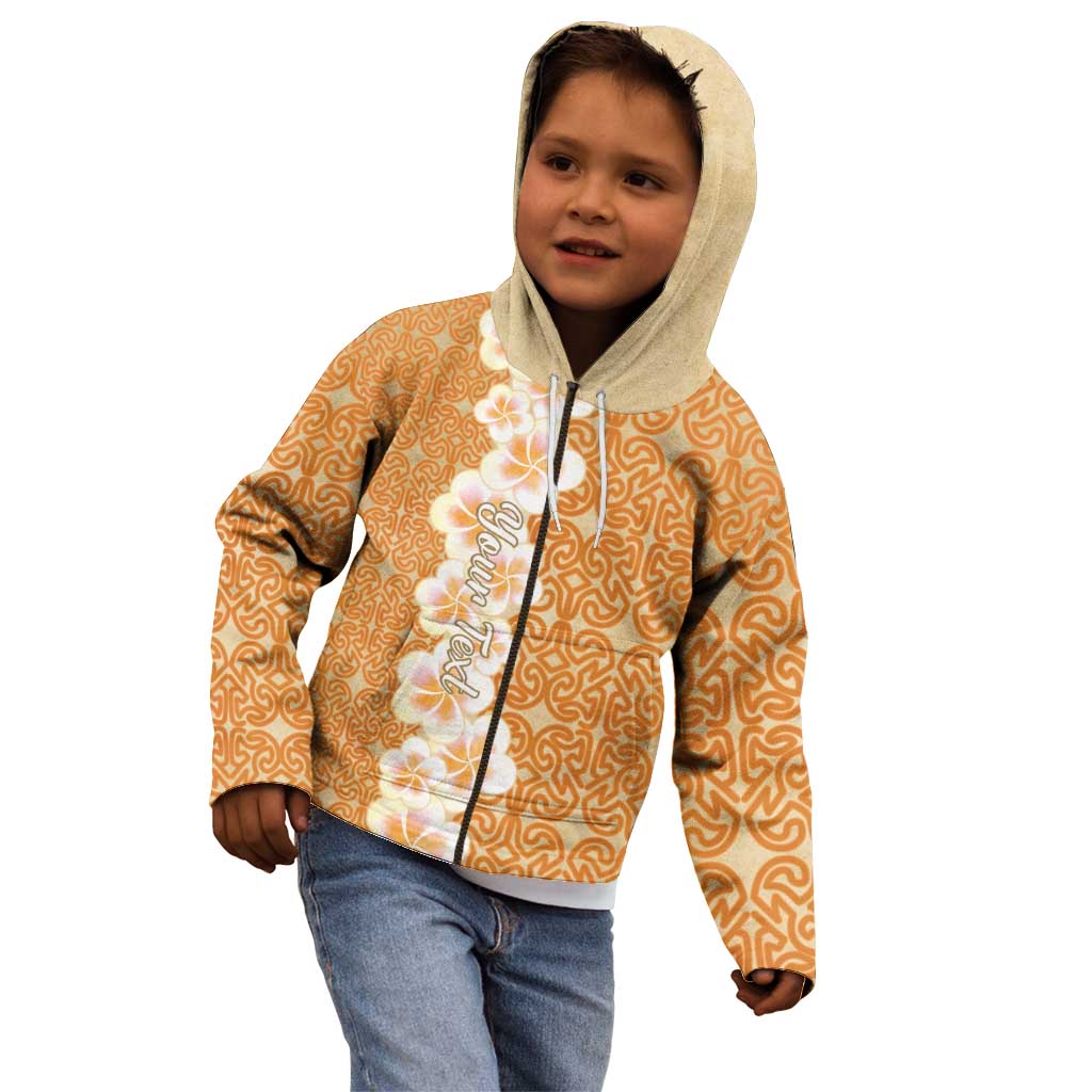 Personalised Tufi Tapa and Tattoo Festival Kid Hoodie Oro Tapa Cloth With Plumeria LT14 - Polynesian Pride