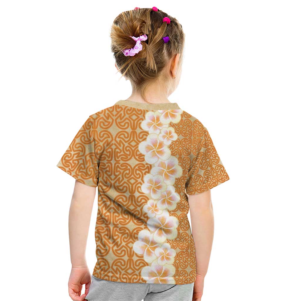 Personalised Tufi Tapa and Tattoo Festival Kid T Shirt Oro Tapa Cloth With Plumeria LT14 - Polynesian Pride