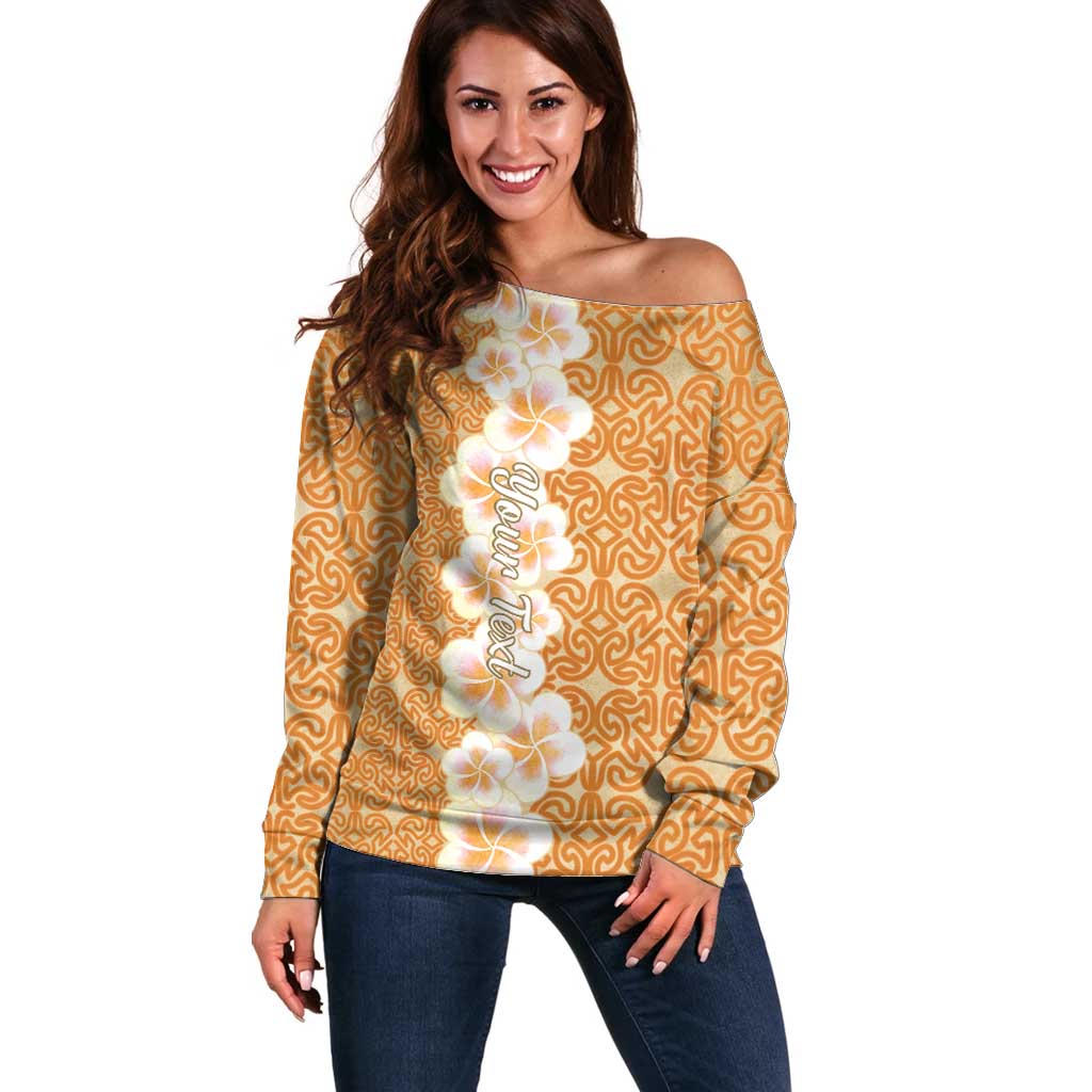 Personalised Tufi Tapa and Tattoo Festival Off Shoulder Sweater Oro Tapa Cloth With Plumeria - Polynesian Pride