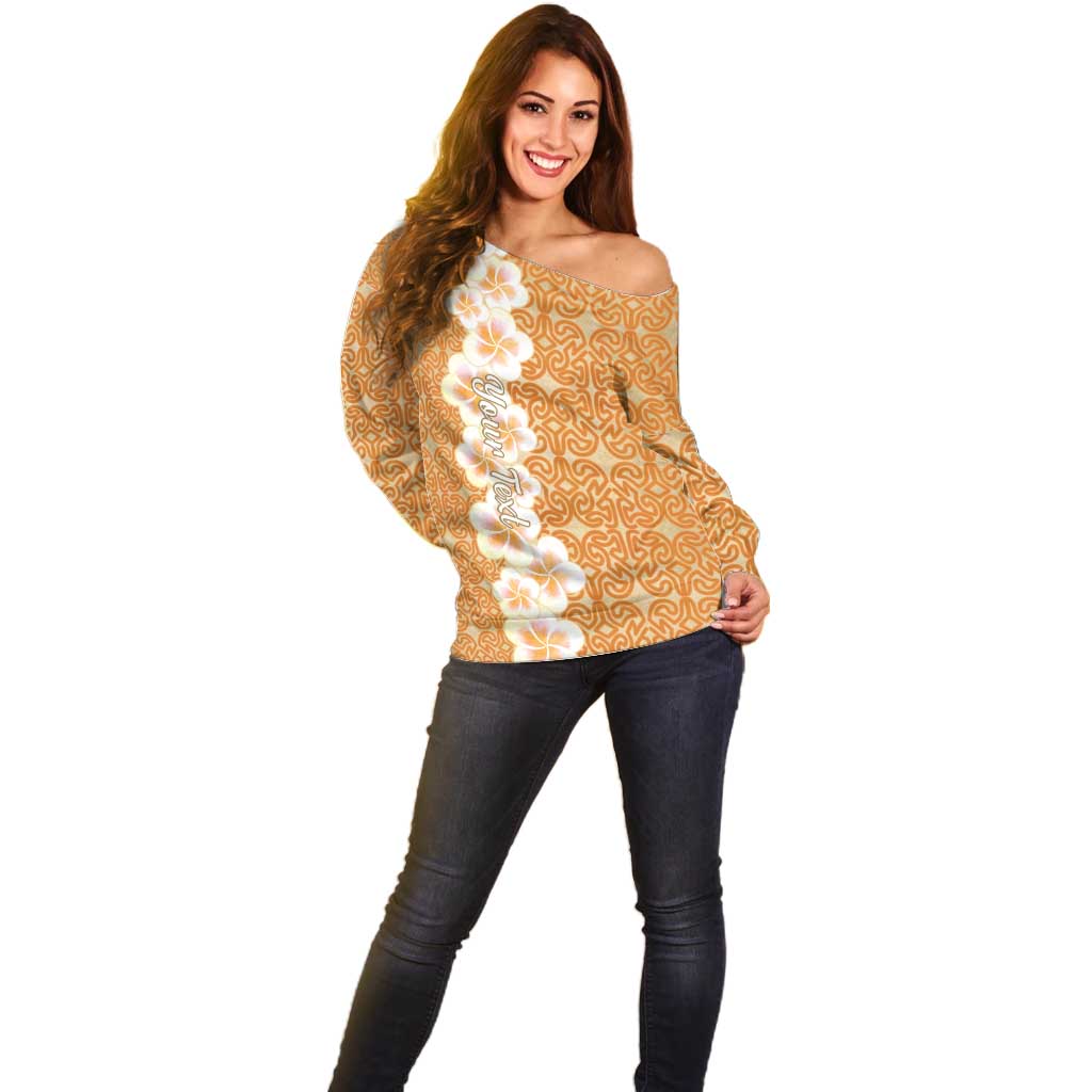 Personalised Tufi Tapa and Tattoo Festival Off Shoulder Sweater Oro Tapa Cloth With Plumeria - Polynesian Pride