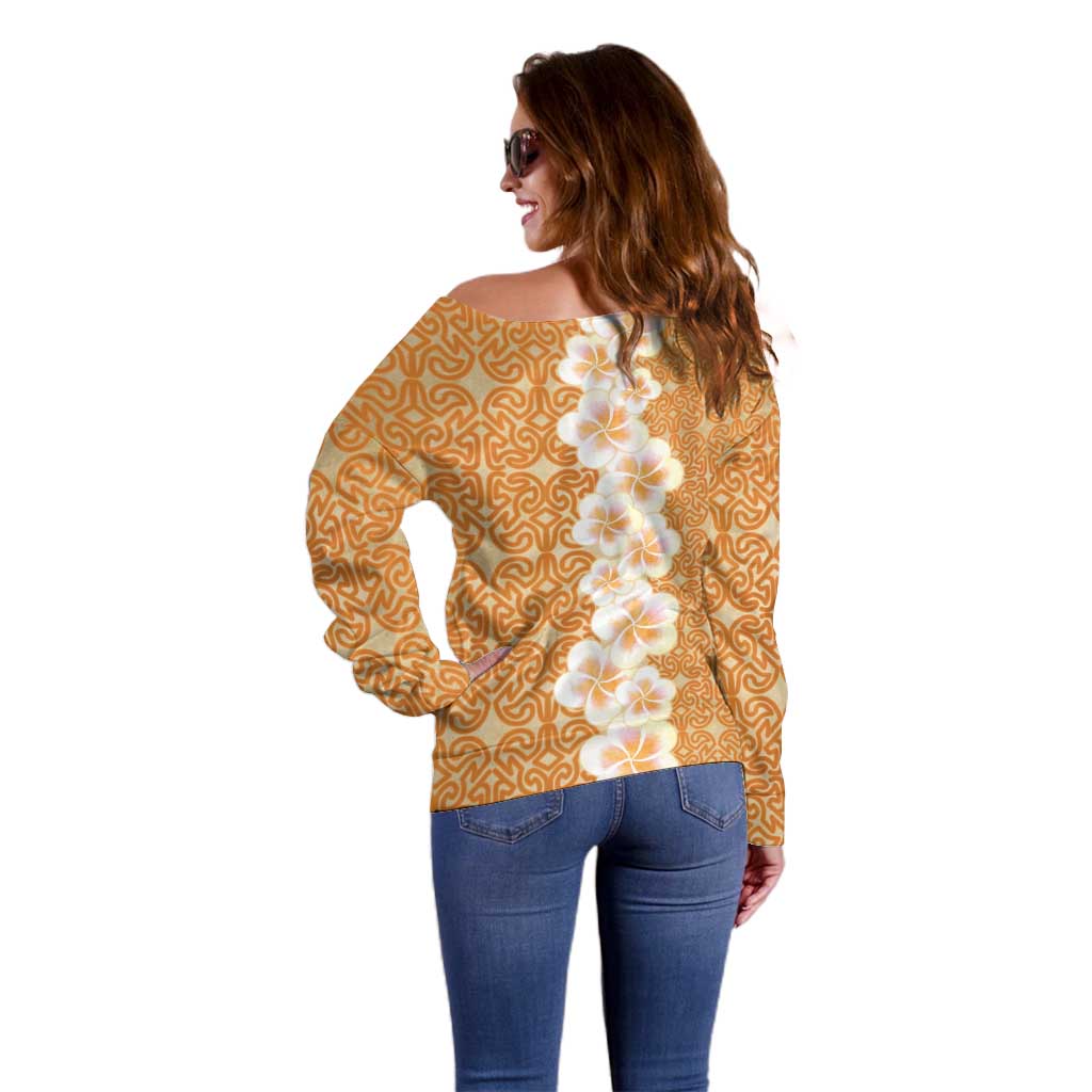 Personalised Tufi Tapa and Tattoo Festival Off Shoulder Sweater Oro Tapa Cloth With Plumeria - Polynesian Pride