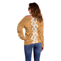 Personalised Tufi Tapa and Tattoo Festival Off Shoulder Sweater Oro Tapa Cloth With Plumeria - Polynesian Pride