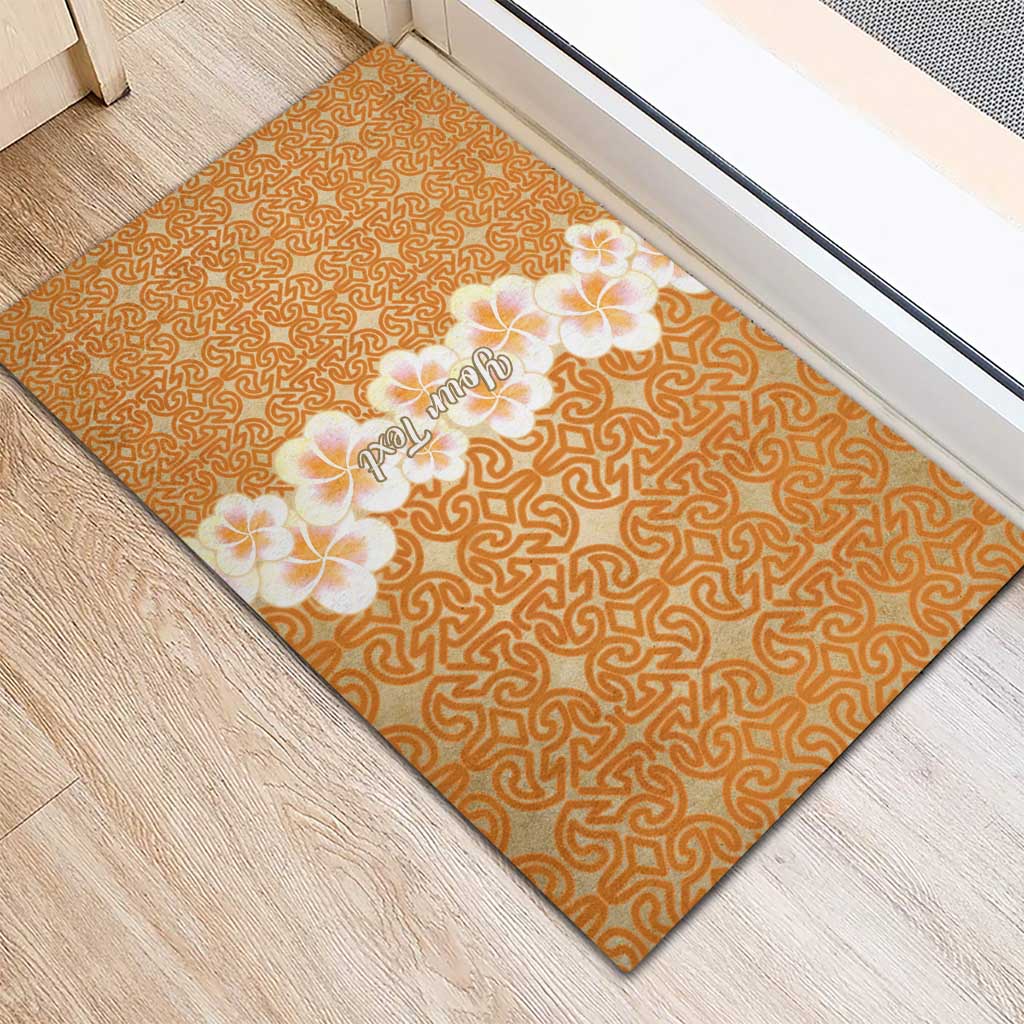 Personalised Tufi Tapa and Tattoo Festival Rubber Doormat Oro Tapa Cloth With Plumeria - Polynesian Pride