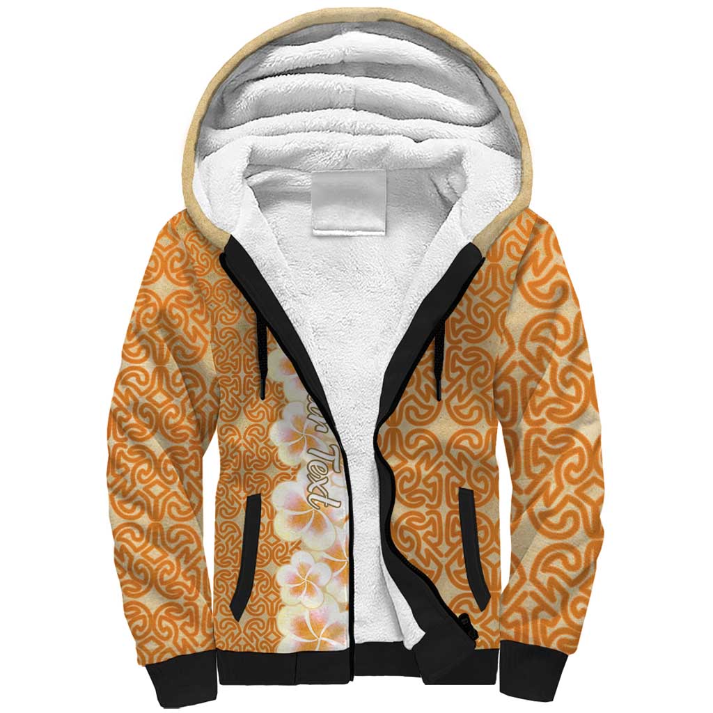 Personalised Tufi Tapa and Tattoo Festival Sherpa Hoodie Oro Tapa Cloth With Plumeria LT14 Unisex Brown - Polynesian Pride