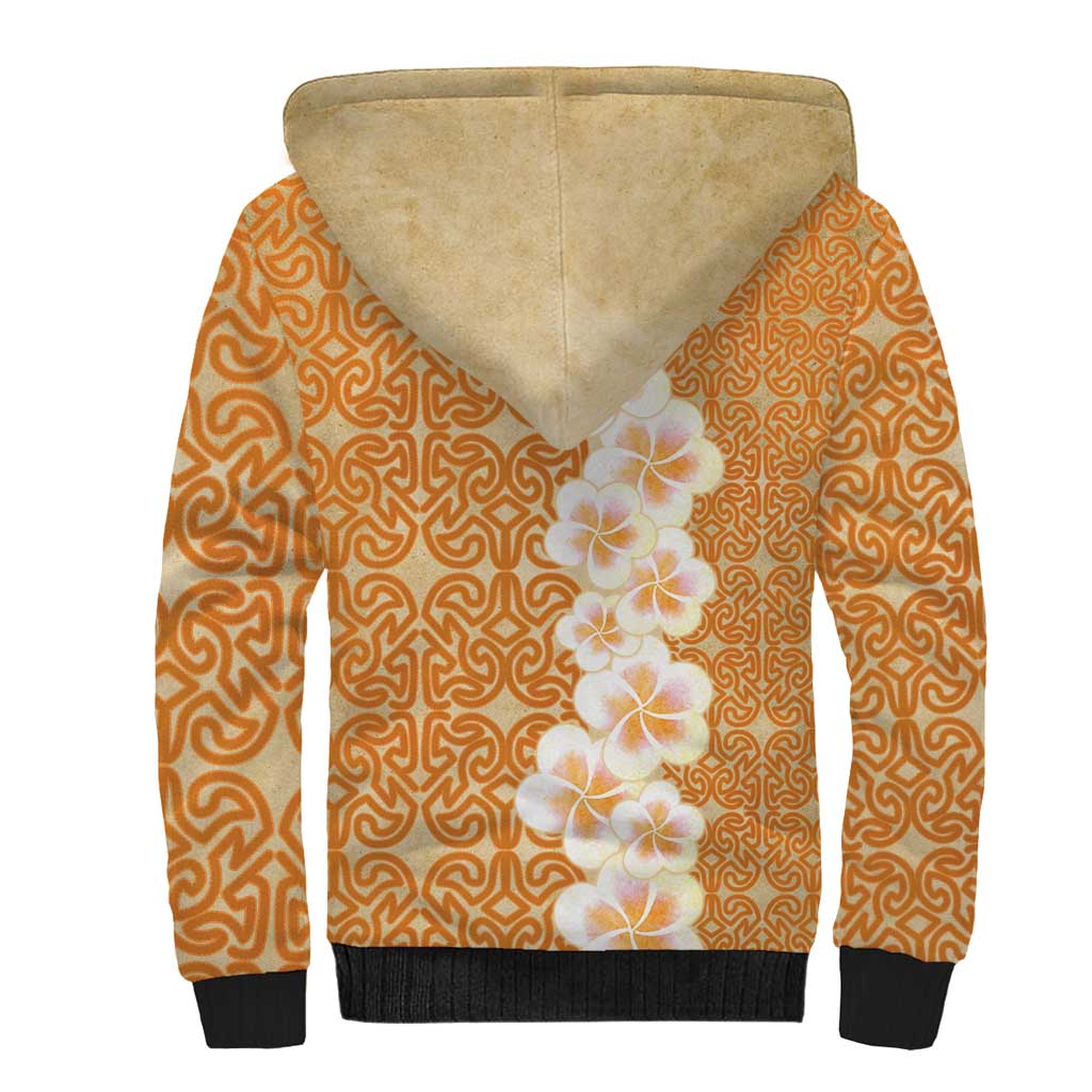 Personalised Tufi Tapa and Tattoo Festival Sherpa Hoodie Oro Tapa Cloth With Plumeria LT14 - Polynesian Pride