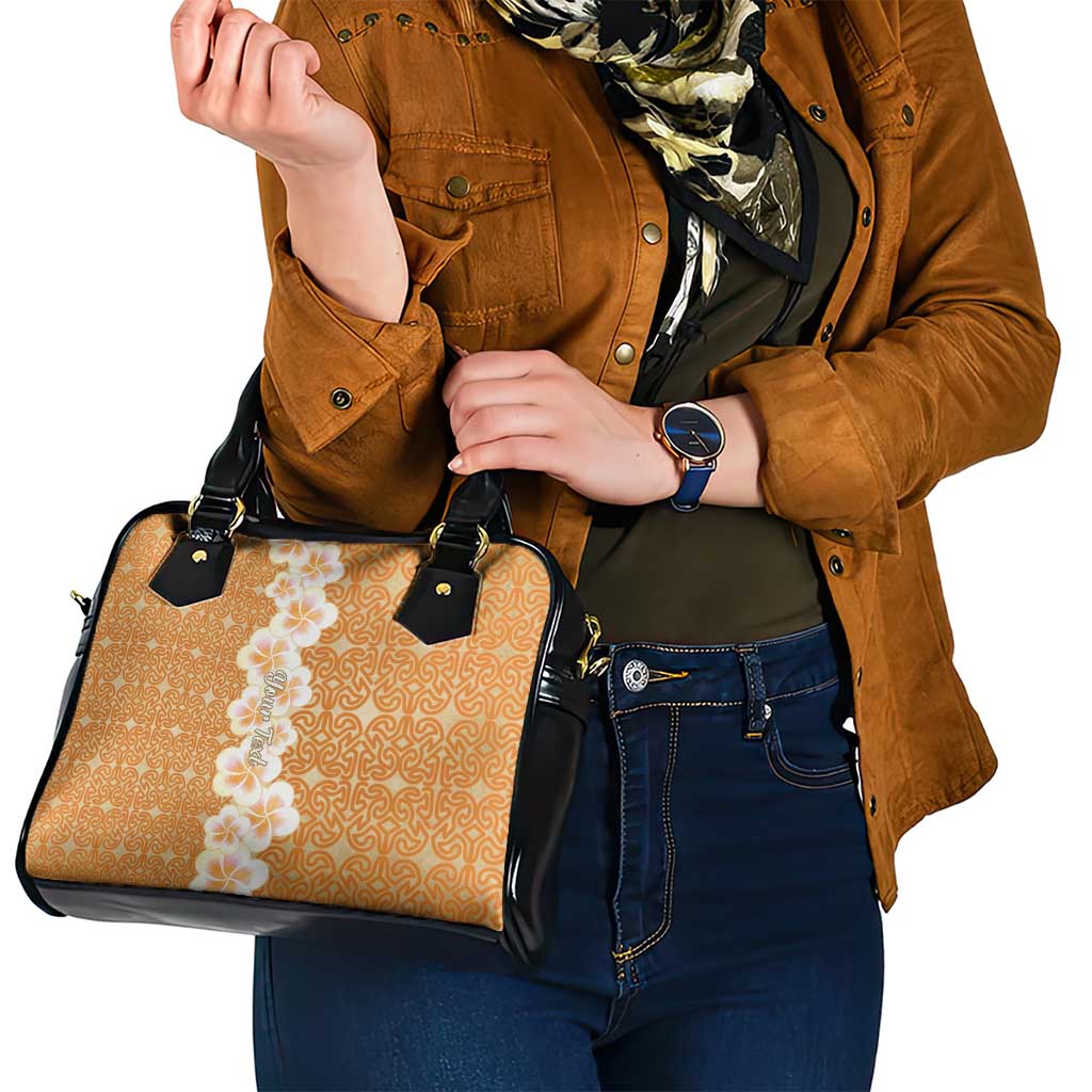 Personalised Tufi Tapa and Tattoo Festival Shoulder Handbag Oro Tapa Cloth With Plumeria - Polynesian Pride