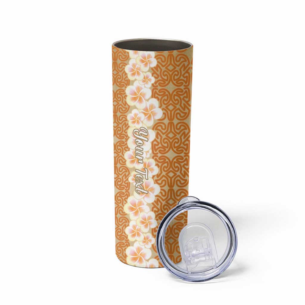 Personalised Tufi Tapa and Tattoo Festival Skinny Tumbler Oro Tapa Cloth With Plumeria LT14 - Polynesian Pride