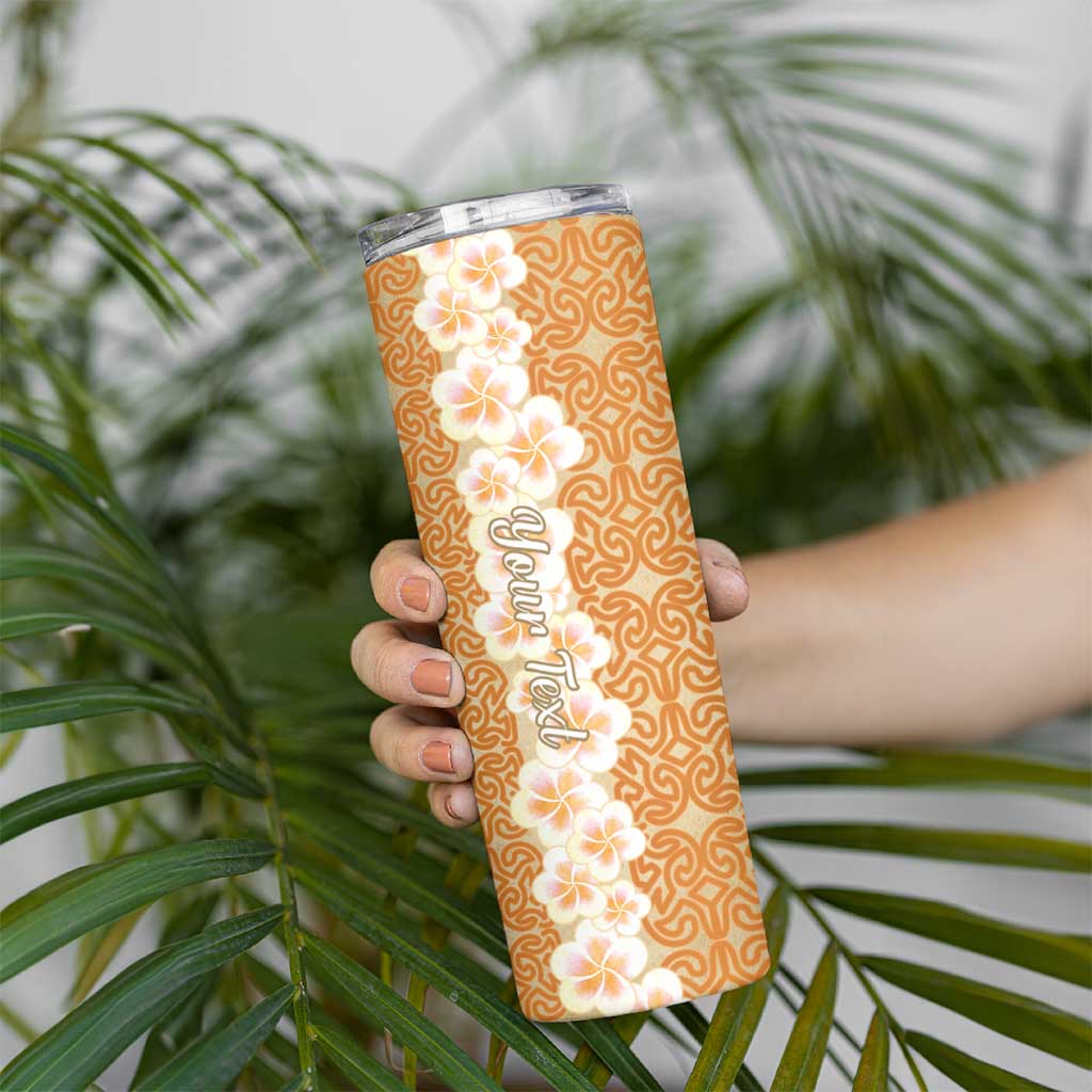 Personalised Tufi Tapa and Tattoo Festival Skinny Tumbler Oro Tapa Cloth With Plumeria LT14 - Polynesian Pride