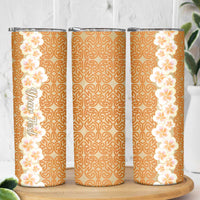 Personalised Tufi Tapa and Tattoo Festival Skinny Tumbler Oro Tapa Cloth With Plumeria LT14 - Polynesian Pride