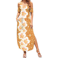Personalised Tufi Tapa and Tattoo Festival Summer Maxi Dress Oro Tapa Cloth With Plumeria LT14 Women Brown - Polynesian Pride