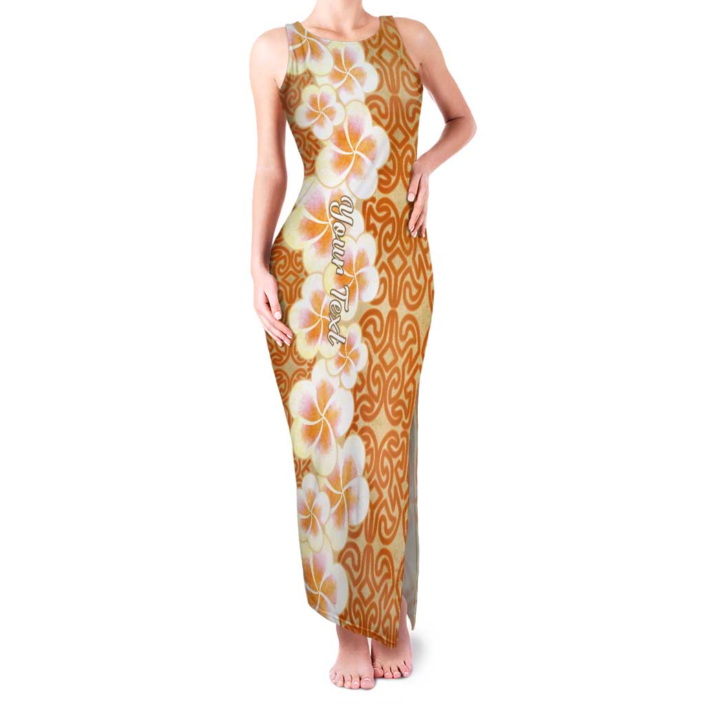 Personalised Tufi Tapa and Tattoo Festival Tank Maxi Dress Oro Tapa Cloth With Plumeria LT14 Women Brown - Polynesian Pride