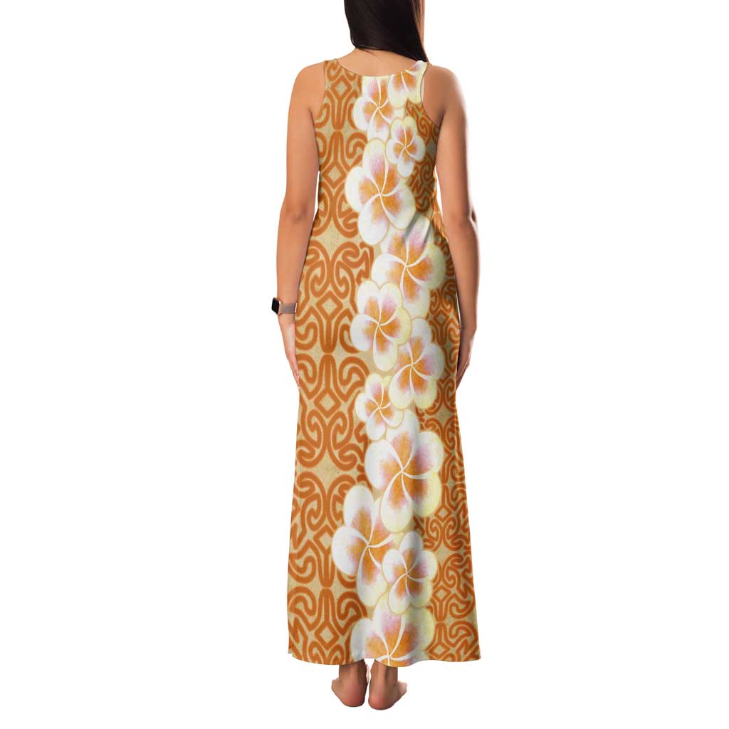 Personalised Tufi Tapa and Tattoo Festival Tank Maxi Dress Oro Tapa Cloth With Plumeria LT14 - Polynesian Pride