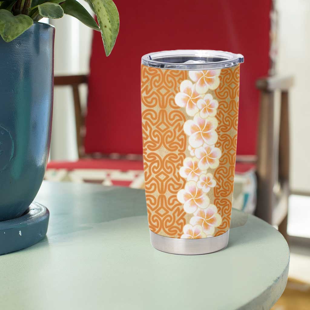 Personalised Tufi Tapa and Tattoo Festival Tumbler Cup Oro Tapa Cloth With Plumeria LT14 - Polynesian Pride