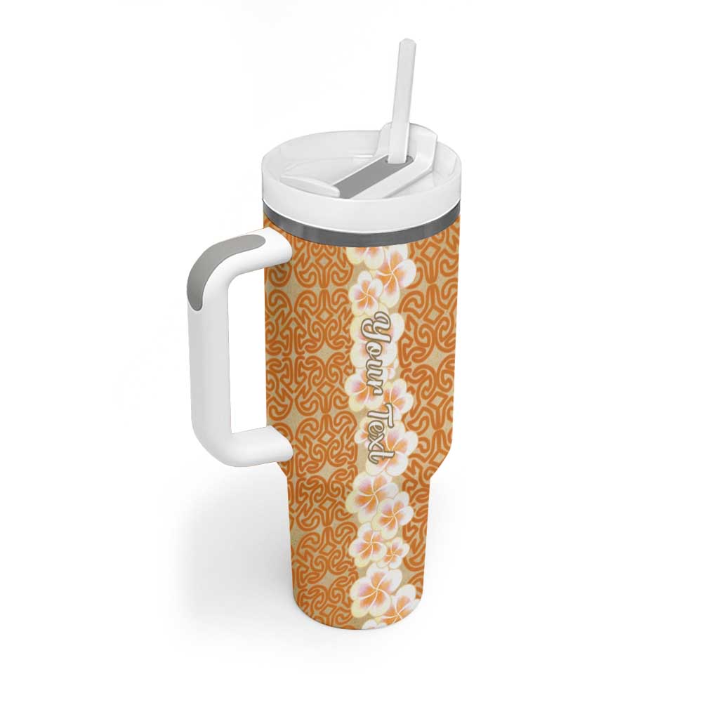 Personalised Tufi Tapa and Tattoo Festival Tumbler With Handle Oro Tapa Cloth With Plumeria - Polynesian Pride
