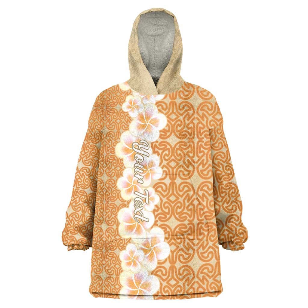 Personalised Tufi Tapa and Tattoo Festival Wearable Blanket Hoodie Oro Tapa Cloth With Plumeria LT14 One Size Brown - Polynesian Pride