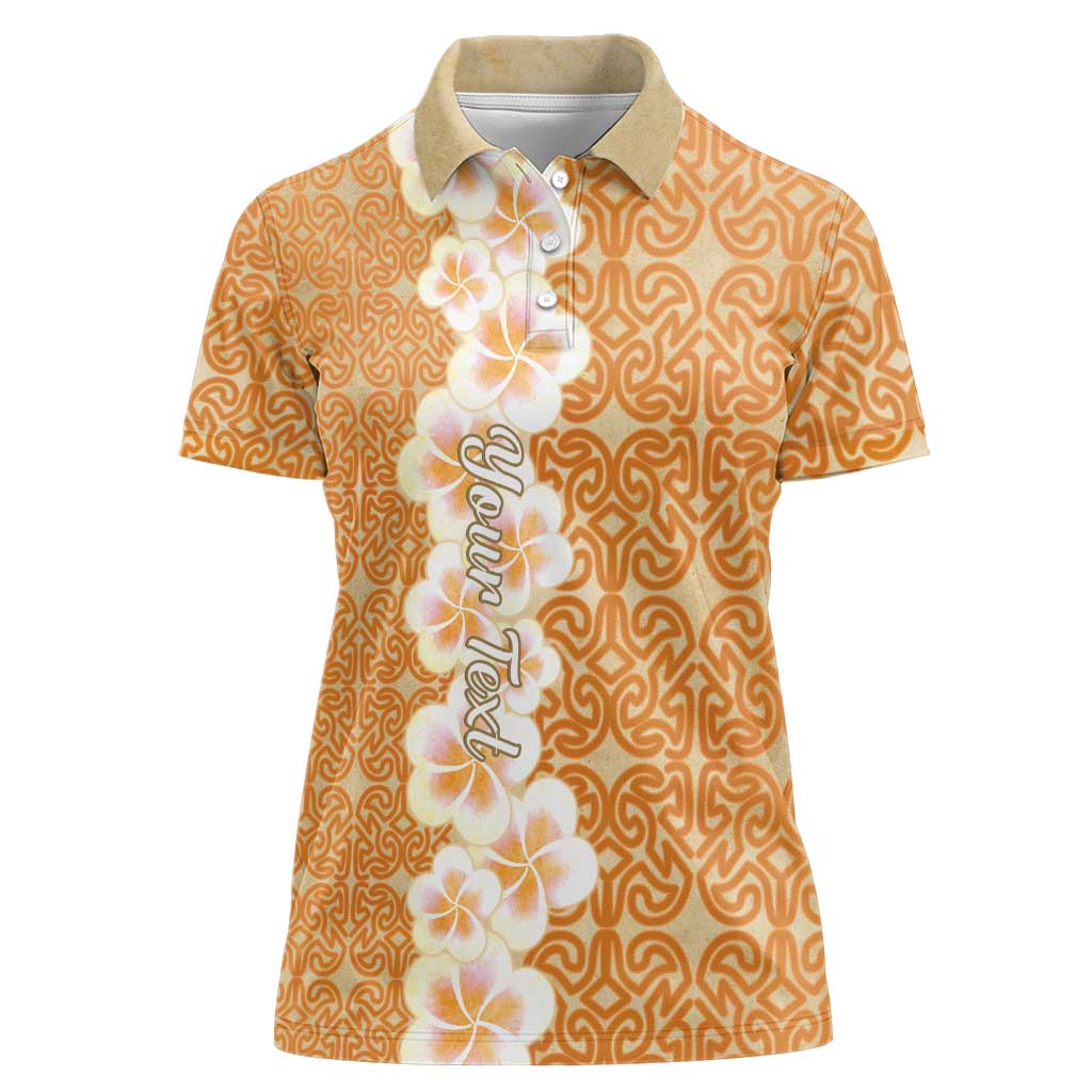 Personalised Tufi Tapa and Tattoo Festival Women Polo Shirt Oro Tapa Cloth With Plumeria LT14 Female Brown - Polynesian Pride