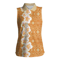 Personalised Tufi Tapa and Tattoo Festival Women Sleeveless Polo Shirt Oro Tapa Cloth With Plumeria LT14 Female Brown - Polynesian Pride