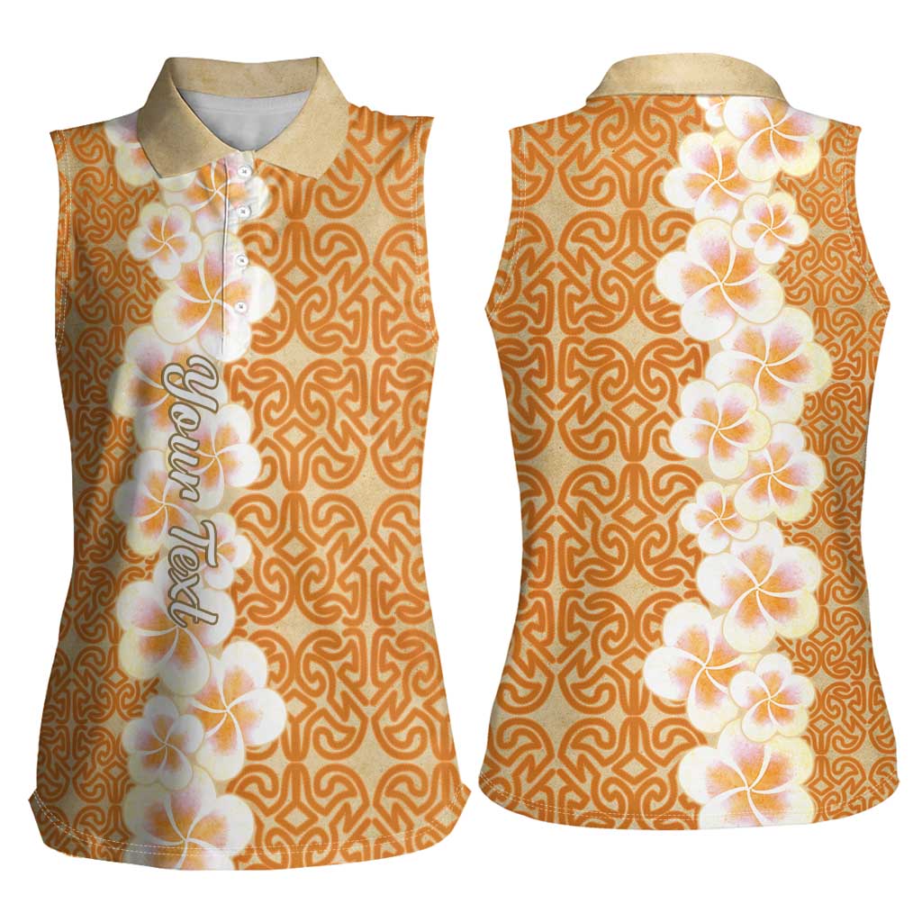 Personalised Tufi Tapa and Tattoo Festival Women Sleeveless Polo Shirt Oro Tapa Cloth With Plumeria LT14 - Polynesian Pride