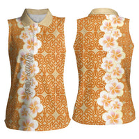 Personalised Tufi Tapa and Tattoo Festival Women Sleeveless Polo Shirt Oro Tapa Cloth With Plumeria LT14 - Polynesian Pride