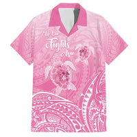 Personalised Polynesia Breast Cancer Awareness Family Matching Long Sleeve Bodycon Dress and Hawaiian Shirt No One Fights Alone Turtle Ribbon - Pink Version LT14 Dad's Shirt - Short Sleeve Pink - Polynesian Pride