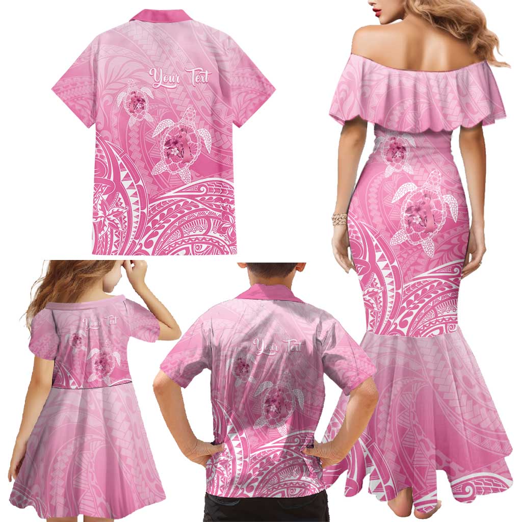 Personalised Polynesia Breast Cancer Awareness Family Matching Mermaid Dress and Hawaiian Shirt No One Fights Alone Turtle Ribbon - Pink Version LT14 - Polynesian Pride