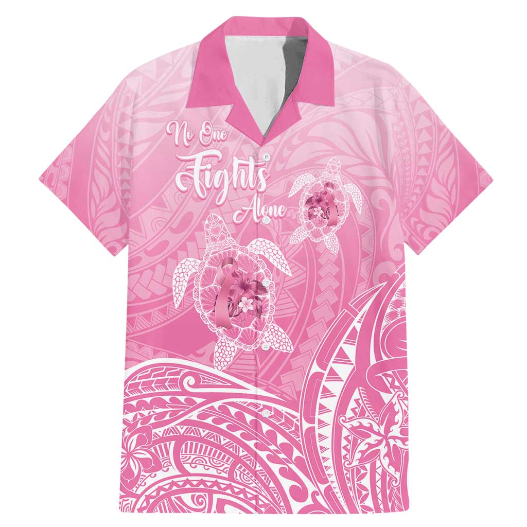 Personalised Polynesia Breast Cancer Awareness Family Matching Mermaid Dress and Hawaiian Shirt No One Fights Alone Turtle Ribbon - Pink Version LT14 Dad's Shirt - Short Sleeve Pink - Polynesian Pride