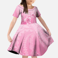 Personalised Polynesia Breast Cancer Awareness Family Matching Off The Shoulder Long Sleeve Dress and Hawaiian Shirt No One Fights Alone Turtle Ribbon - Pink Version LT14 Daughter's Dress Pink - Polynesian Pride
