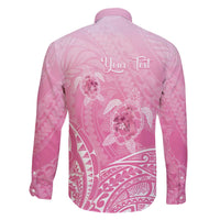 Personalised Polynesia Breast Cancer Awareness Family Matching Puletasi and Hawaiian Shirt No One Fights Alone Turtle Ribbon - Pink Version