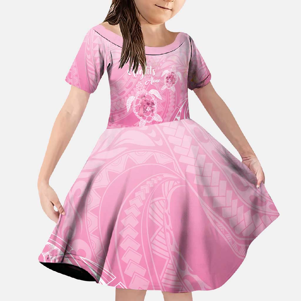 Personalised Polynesia Breast Cancer Awareness Family Matching Short Sleeve Bodycon Dress and Hawaiian Shirt No One Fights Alone Turtle Ribbon - Pink Version LT14 Daughter's Dress Pink - Polynesian Pride