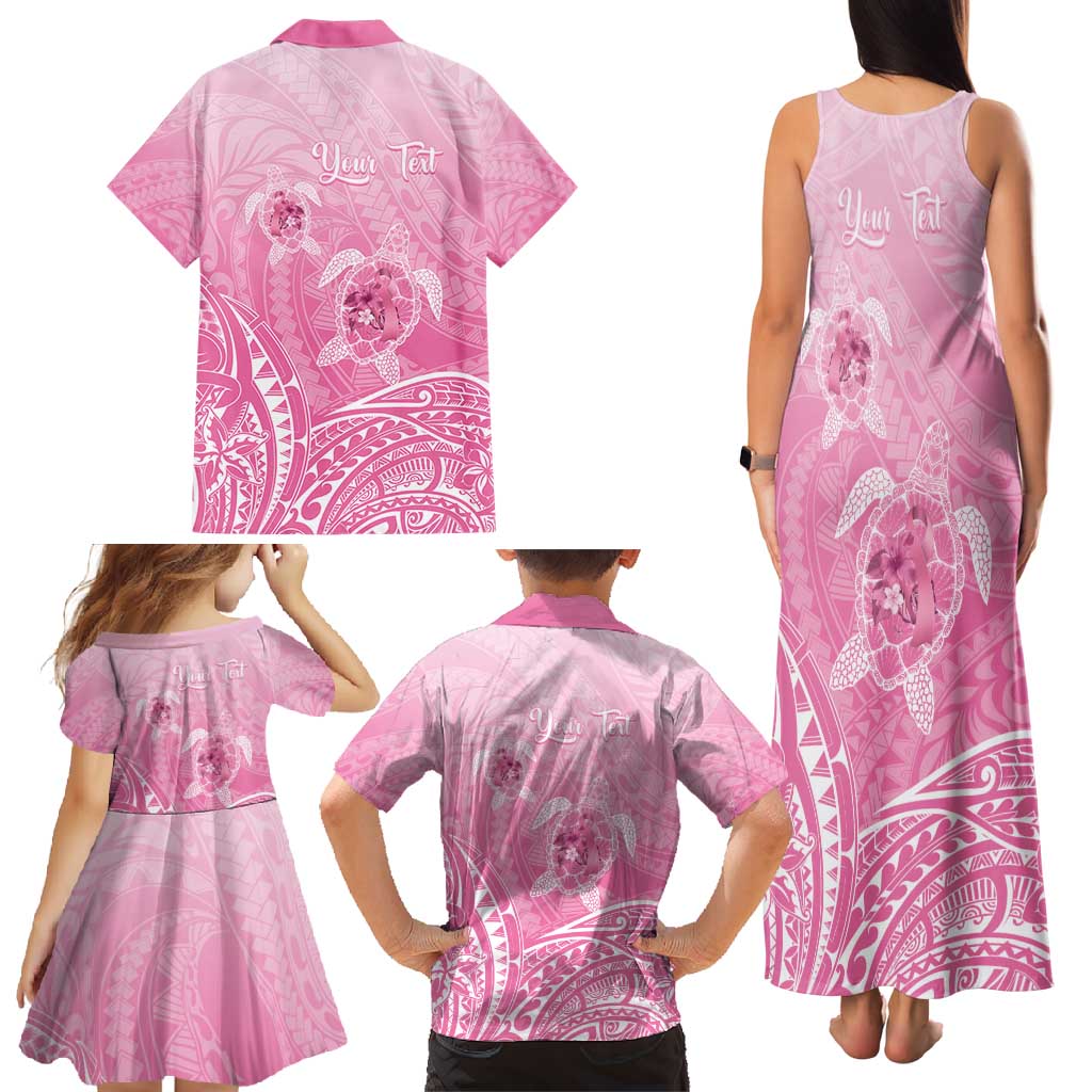 Personalised Polynesia Breast Cancer Awareness Family Matching Tank Maxi Dress and Hawaiian Shirt No One Fights Alone Turtle Ribbon - Pink Version LT14 - Polynesian Pride