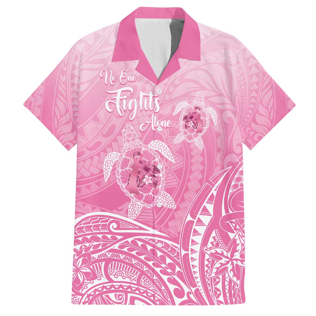 Personalised Polynesia Breast Cancer Awareness Family Matching Tank Maxi Dress and Hawaiian Shirt No One Fights Alone Turtle Ribbon - Pink Version LT14 Dad's Shirt - Short Sleeve Pink - Polynesian Pride