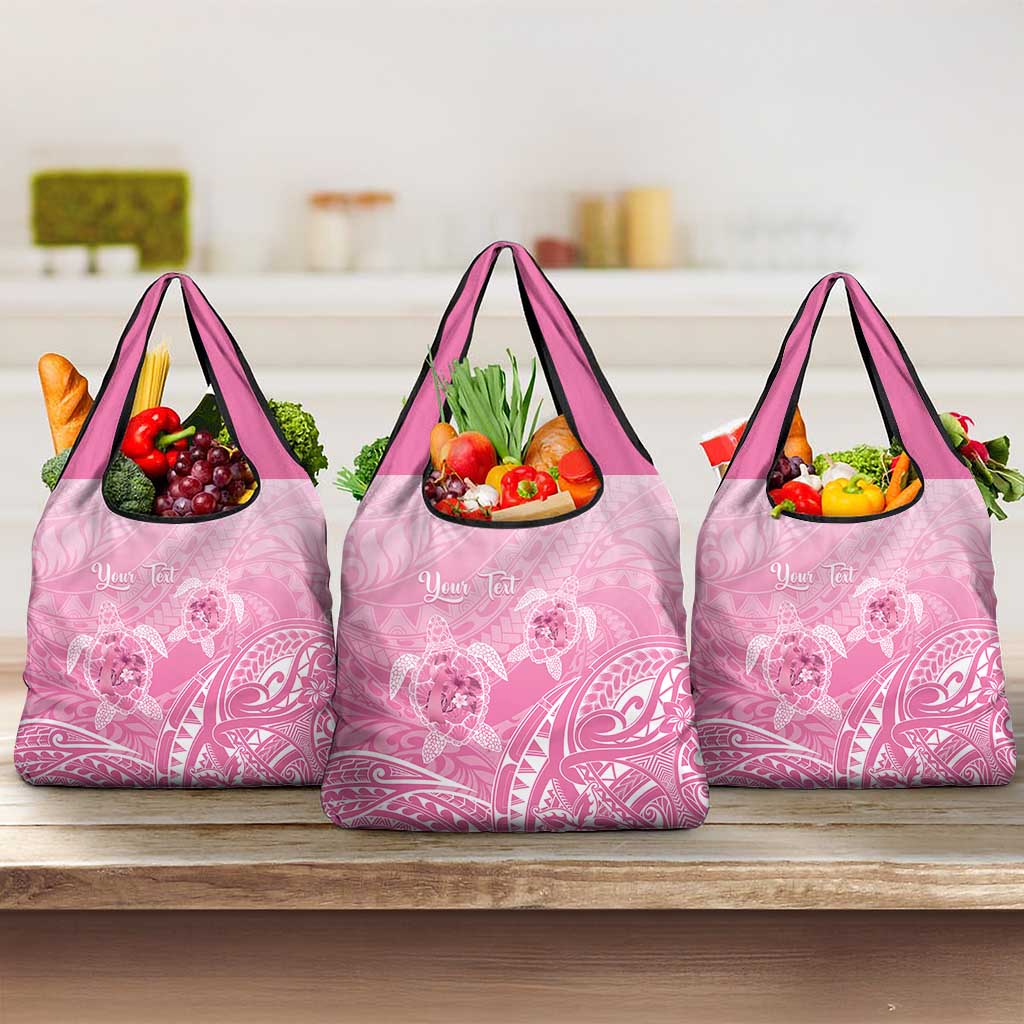 Personalised Polynesia Breast Cancer Awareness Grocery Bag No One Fights Alone Turtle Ribbon - Pink Version