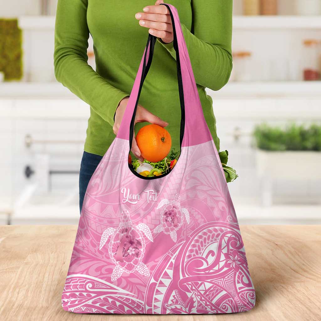 Personalised Polynesia Breast Cancer Awareness Grocery Bag No One Fights Alone Turtle Ribbon - Pink Version