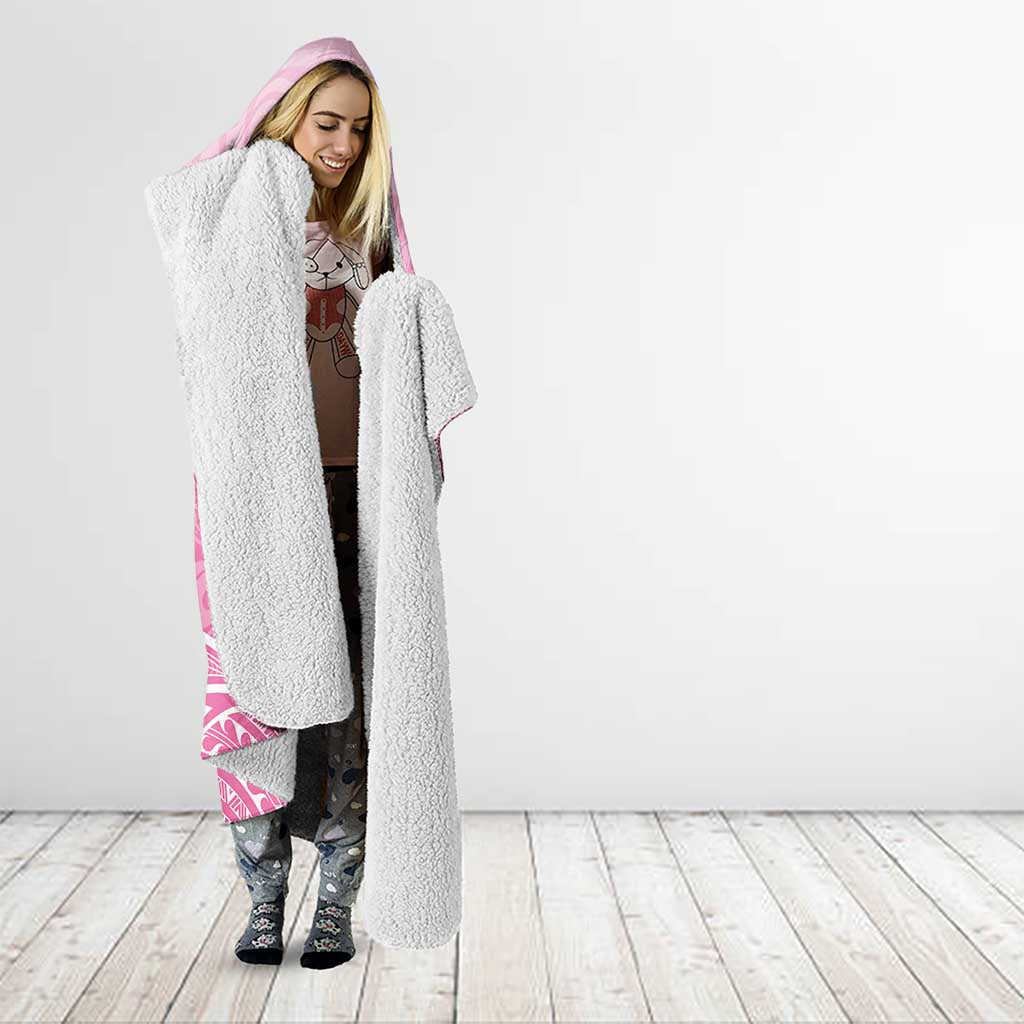Personalised Polynesia Breast Cancer Awareness Hooded Blanket No One Fights Alone Turtle Ribbon - Pink Version