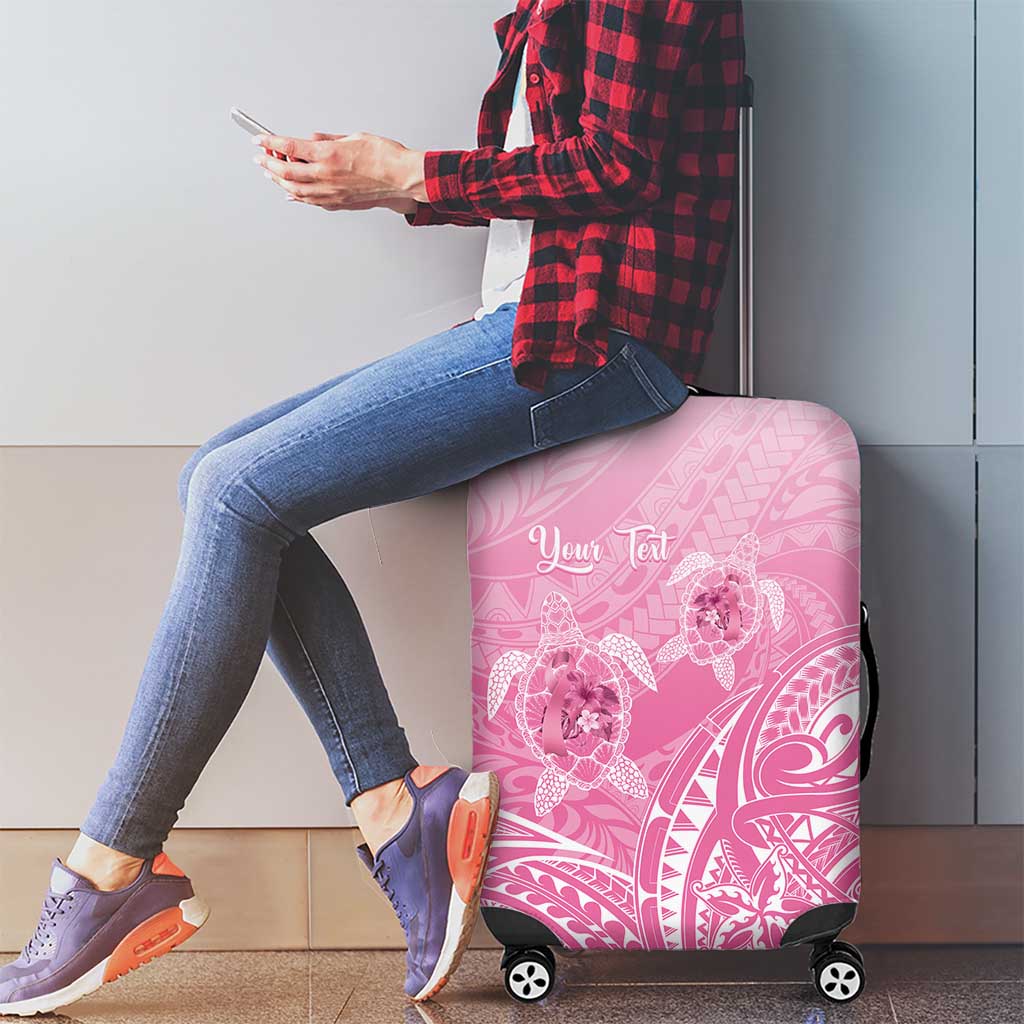 Personalised Polynesia Breast Cancer Awareness Luggage Cover No One Fights Alone Turtle Ribbon - Pink Version LT14 - Polynesian Pride