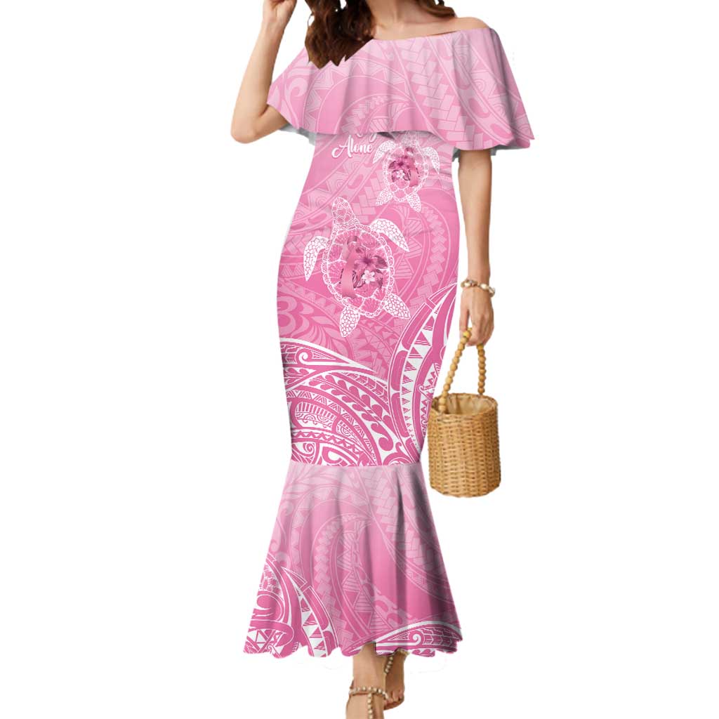 Personalised Polynesia Breast Cancer Awareness Mermaid Dress No One Fights Alone Turtle Ribbon - Pink Version LT14 Women Pink - Polynesian Pride