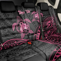 Personalised Polynesia Breast Cancer Awareness Back Car Seat Cover No One Fights Alone Turtle Ribbon - Black Version