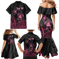 Personalised Polynesia Breast Cancer Awareness Family Matching Mermaid Dress and Hawaiian Shirt No One Fights Alone Turtle Ribbon - Black Version LT14 - Polynesian Pride