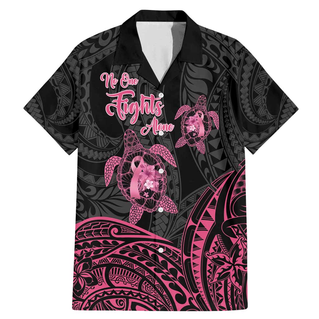 Personalised Polynesia Breast Cancer Awareness Family Matching Mermaid Dress and Hawaiian Shirt No One Fights Alone Turtle Ribbon - Black Version LT14 Dad's Shirt - Short Sleeve Black - Polynesian Pride