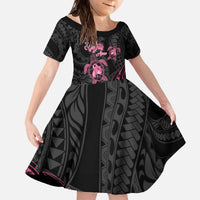 Personalised Polynesia Breast Cancer Awareness Family Matching Off The Shoulder Long Sleeve Dress and Hawaiian Shirt No One Fights Alone Turtle Ribbon - Black Version LT14 Daughter's Dress Black - Polynesian Pride