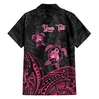 Personalised Polynesia Breast Cancer Awareness Family Matching Off The Shoulder Long Sleeve Dress and Hawaiian Shirt No One Fights Alone Turtle Ribbon - Black Version LT14 - Polynesian Pride