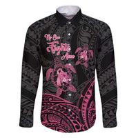 Personalised Polynesia Breast Cancer Awareness Family Matching Puletasi and Hawaiian Shirt No One Fights Alone Turtle Ribbon - Black Version