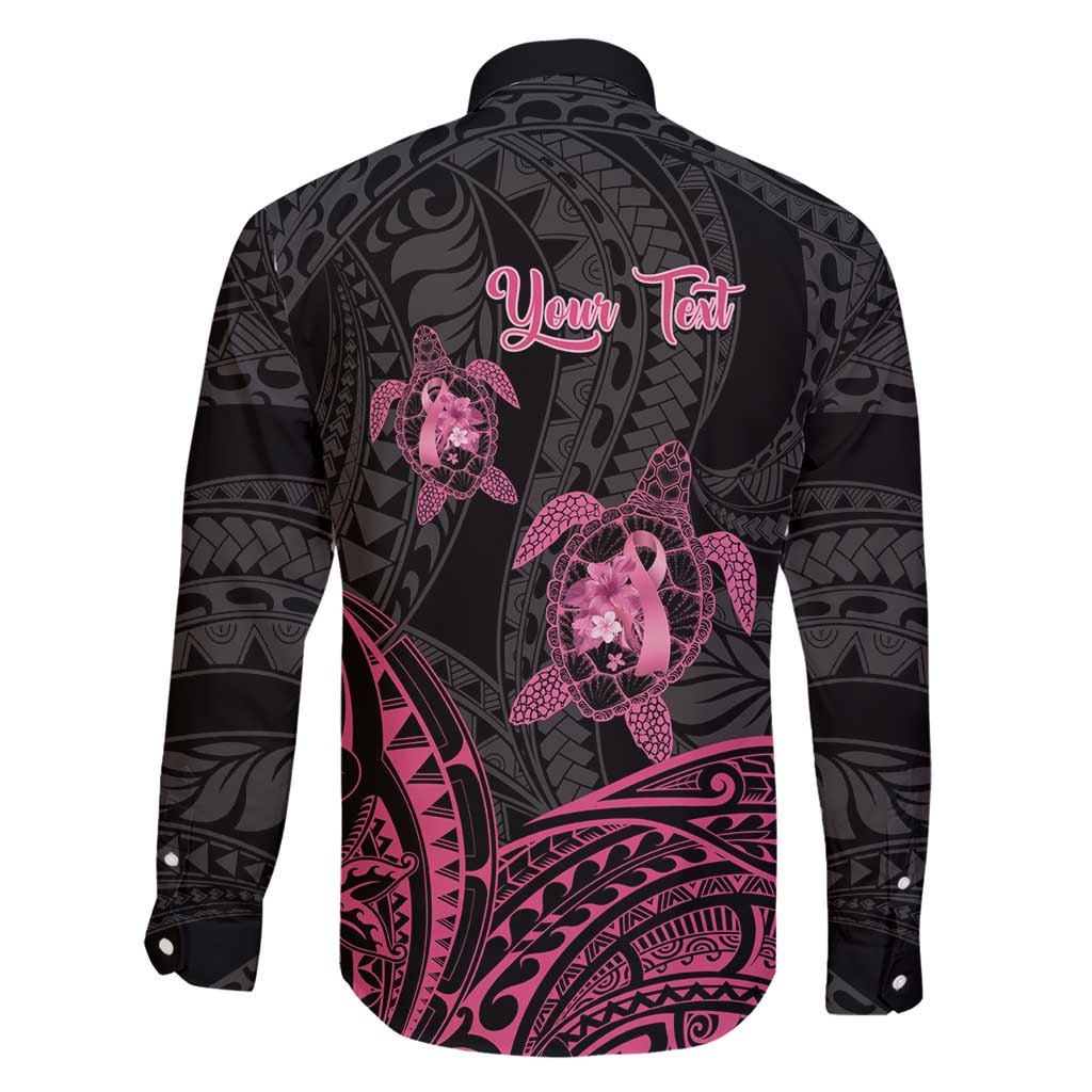 Personalised Polynesia Breast Cancer Awareness Family Matching Short Sleeve Bodycon Dress and Hawaiian Shirt No One Fights Alone Turtle Ribbon - Black Version LT14 - Polynesian Pride