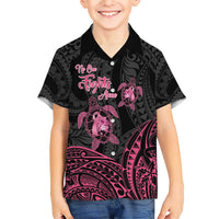 Personalised Polynesia Breast Cancer Awareness Family Matching Short Sleeve Bodycon Dress and Hawaiian Shirt No One Fights Alone Turtle Ribbon - Black Version LT14 Son's Shirt Black - Polynesian Pride