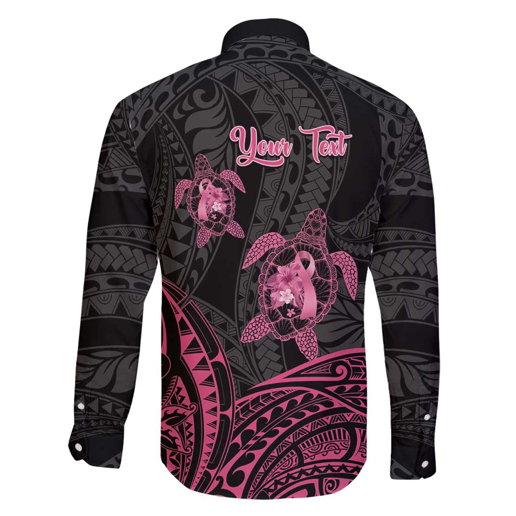 Personalised Polynesia Breast Cancer Awareness Family Matching Summer Maxi Dress and Hawaiian Shirt No One Fights Alone Turtle Ribbon - Black Version
