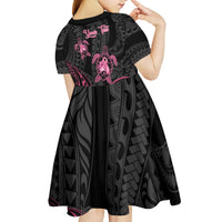 Personalised Polynesia Breast Cancer Awareness Kid Short Sleeve Dress No One Fights Alone Turtle Ribbon - Black Version LT14 - Polynesian Pride