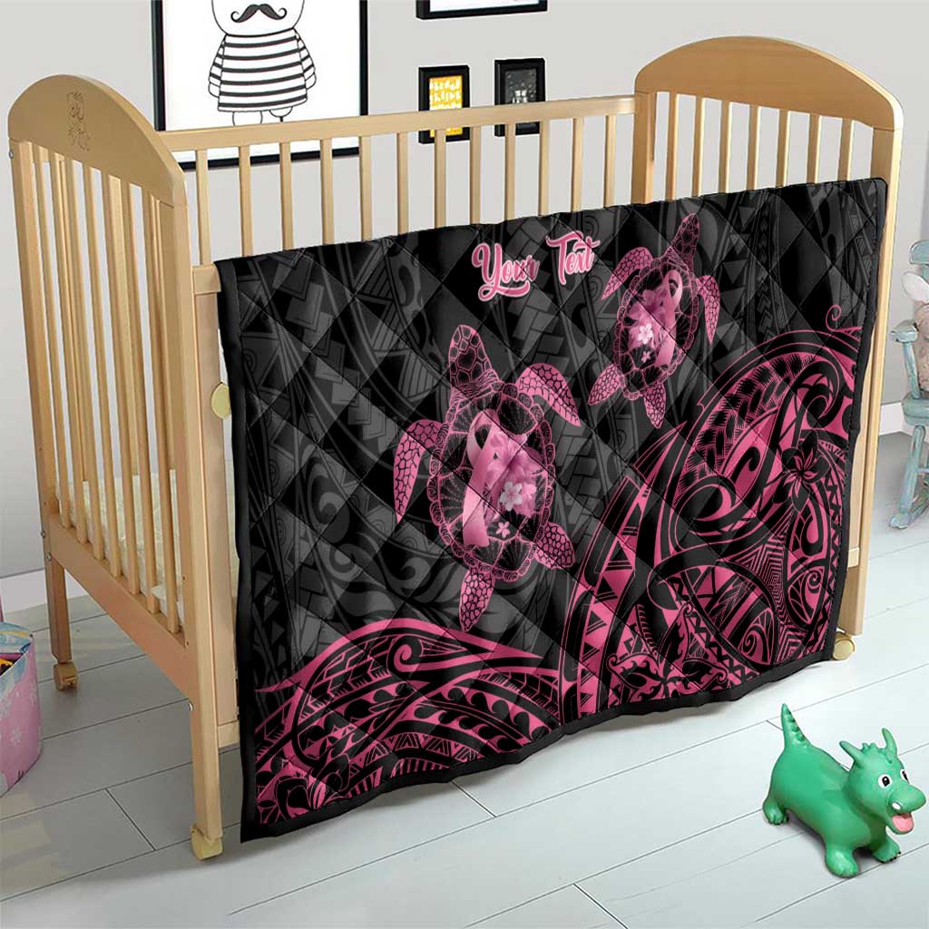 Personalised Polynesia Breast Cancer Awareness Quilt No One Fights Alone Turtle Ribbon - Black Version