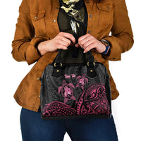Personalised Polynesia Breast Cancer Awareness Shoulder Handbag No One Fights Alone Turtle Ribbon - Black Version