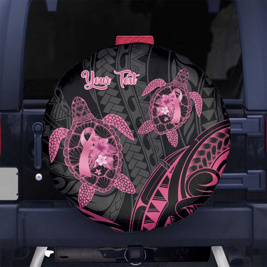 Personalised Polynesia Breast Cancer Awareness Spare Tire Cover No One Fights Alone Turtle Ribbon - Black Version